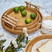LSSOAZZVVN Small Picnic Basket Hand-Woven Storage Round Wicker Basket Rattan Storage Tray Bread Fruit Food Breakfast Picnic Basket Kitchen Storage Basket (Color : Medium) (Medium)
