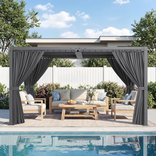 SAILARY Louvered Pergola 10' x 13' with Waterproof Curtains, Outdoor Aluminum Pergola with Reinforced Steel Roof, Heavy-Duty Hardtop Gazebo, Privacy Shaded Shelter, Gray
