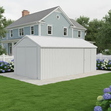 DuraYu 12×20 FT Outdoor Single Car Metal Garage Shed with Double Doors for Vehicle, Tool, and Garden Storage, Cream