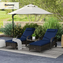 Outsunny Wicker Outdoor Chaise Lounge Set of 2 Mixed Brown & Dark Blue