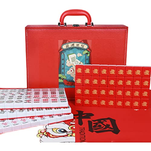 SHATONG Chinese Mahjong Travel Game Set with 144 Melamine Tiles and Portable Storage Case