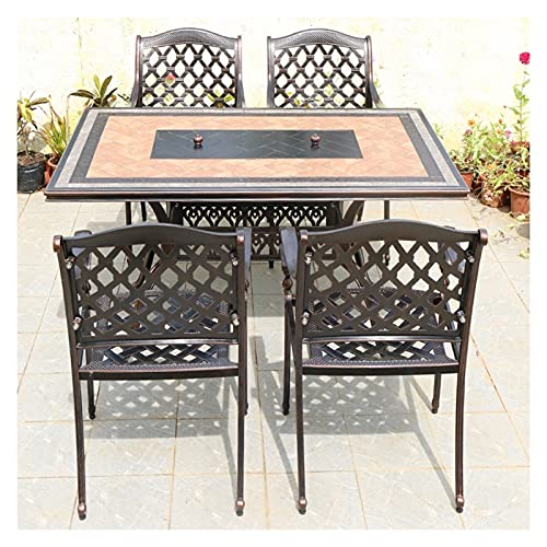 ERoomQ Wood Fire Pits Outdoor Garden Terrace Grill Table Wood Burning Fire Pit, Aluminum Square Outdoor Fireplace, Family Party Barbecue Outdoor Table and Chair Set, Table+4 Chairs