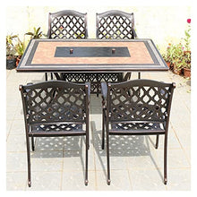 ERoomQ Wood Fire Pits Outdoor Garden Terrace Grill Table Wood Burning Fire Pit, Aluminum Square Outdoor Fireplace, Family Party Barbecue Outdoor Table and Chair Set, Table+4 Chairs