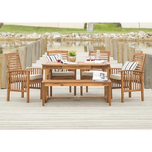 Walker Edison Maui Modern 6-Piece Solid Acacia Wood Outdoor Dining Set Brown