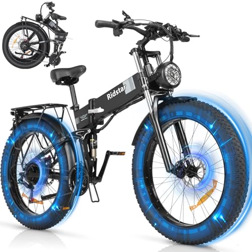 Bopzin Folding Electric Bike for Adults - 1500W 37MPH Ebike with 48V 20AH 960Wh Battery - 26" x 4.0" 75 Miles - 21-Speed Gears - Beach Mountain Snow Electric Bicycle UL Certified 26''-2000W 48V 20AH -Foldable