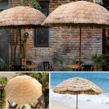 FCZVWPR 5.2ft, 6.5ft, 7.8ft, Faux-straw Beach Umbrella, Outdoor Sunshade Umbrella, Easy Push Button, For Patio Garden Backyard(2.4m/7.8ft)