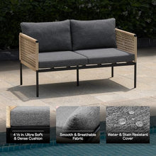 Idzo Oscar Wicker Metal Loveseat with Coffee Table – Black, 2-Seater Outdoor Sofa Set for Small Patios, Balcony or Garden, Heavy-Duty Love Seat Couches for Relaxing and Entertaining