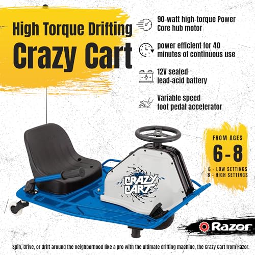 Razor High Torque Motorized Crazy Cart with Drift Bar Blue 2 Pack