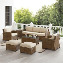 Afuera Living 7-Piece Outdoor Sofa Set, Resin Wicker and Fabric, Sand/Brown Finish, Steel Frame, Includes Sofa, Coffee Table, Side Table, 2 Armchairs, 2 Ottomans, Weatherproof Patio Furniture for 7