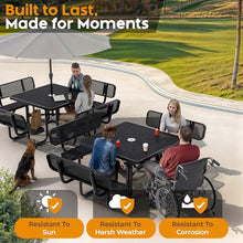 OUTTANS Metal Picnic Table (Black, 46 in Square with Back, Expanded Steel)