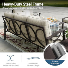 RoyalCraft 3 Seats Outdoor Patio Furniture Set, Outdoor Metal Sectional Furniture with Cushions, Outdoor Conversation Set with Coffee Table for Balcony, Backyard, Garden, Deck, Beige
