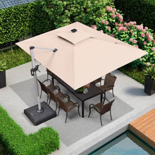 OROTLECT 12' x 9' Rectangular Thicker Pole Solar Lights Cantilever Umbrella With Base,Beige
