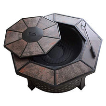 Outdoor Fire Pits,Outdoor Octagonal Ceramic Barbecue Table, Heating Brazier Charcoal Grill, Outdoor Fireplace with Lattice Cover