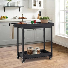 HXYONGN Double-Shelf Grill Table, Portable Trolley with 4 Wheels and Towel Rack, Multifunctional Outdoor Kitchen Cart for Garden and Bar Storage(Black)