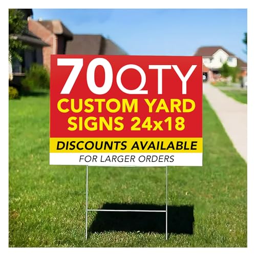 70QTY Custom Yard Signs With Stakes, Double Sided, Personalized Printed, Full Color Lawn Signs, Design Your Own Outdoor, Size 18x24