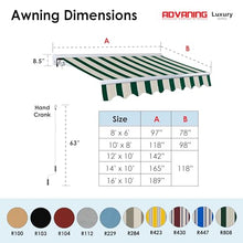 ADVANING Luxury Series Manual Retractable Awning, 8'x6', Garden Green