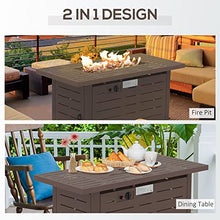 42 Inch Outdoor Propane Gas Fire Pit Table, 50,000 BTU Auto Ignition Rectangular Gas Firepit with Slat Tabletop, Lid, Lava Rocks, Rain Cover, CSA Certification, Brown