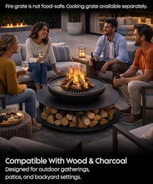 eldimer no.06 - Wood Burning Carbon Steel Fire Pit with Table - 23.6" Bowl and 35.6" Table - Industrial Outdoor Fire Bowl for Backyard and Patio
