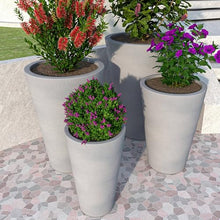 LeisureMod Pebble 4-Piece Fiberstone and MGO Clay Planter Set Mid-Century Modern Gray