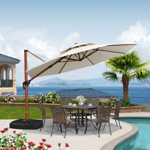 OROTLECT 144'' Round Large Outdoor Wood Pattern Cantilever Umbrella With Wheeled Base,Cream