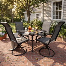 Decksplore Swivel Patio Chairs Set of 4, 360° Rocking Outdoor Dining Chairs with Breathable Textilene Mesh & Heavy-Duty Steel Frame, Modern Grey Patio Seating for Garden, Deck, Backyard