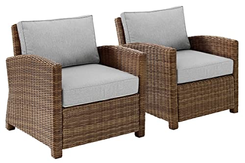 Crosley Furniture Bradenton 2-Piece Outdoor Chair Set Brown with Gray Cushions