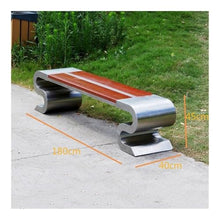 LUYOUBOZHU Patio Benches Backless Park Chair Outdoor Bench Stainless Steel Frame Wooden Seat Plate Rest Area(180cm)