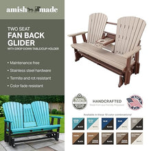 American Furniture Classics Model 524ARB Two Seat Fan Back Glider with Drop Down Table/Cup Holder in Aruba Blue with Black Base, Made in The USA
