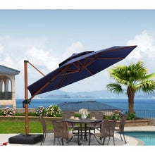 OROTLECT 12 FT Round Wood Pattern Cantilever Umbrella,Navy