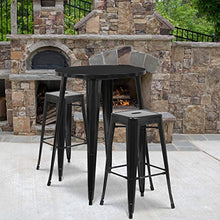 Flash Furniture Commercial Grade 30" Round Black Metal Indoor-Outdoor Bar Table Set with 2 Square Seat Backless Stools