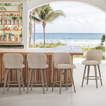 Cozyman Swivel Outdoor Bar Stools Set of 4, 27" Counter Wicker Patio Chair - Waterproof & All-Weather, Boho Coastal Bar Stools with Backrest for Porch,Kitchen Island,Patio,Pool,Apricot