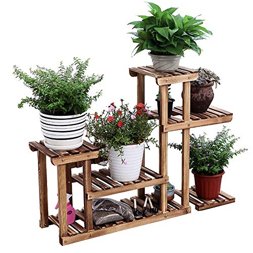 MIIKHI Wooden Flower Stands Plant Display Stand Wood Pot Shelf Storage Rack Outdoor Indoor 6 Pots Holder Multifunctional