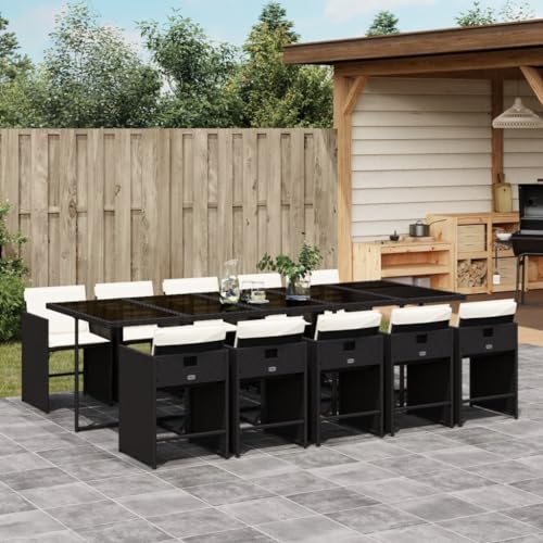 AMBERARD Patio Dining Set Set of 10 Black PE Rattan 10-Seater Foldable Furniture Set