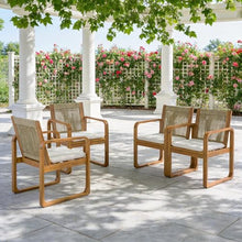 Christopher Knight Home Lebat Acacia Wood Outdoor Dining Chairs Set of 4, Wooden Patio Dining Chair with Water Repellent Cushion, Outdoor Kitchen Side Chair with Woven Rope Backrest, Light Teak+Beige