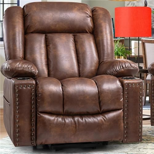 HTERWQEA Large Brown Power Lift Recliner for Elderly with Heat & Massage