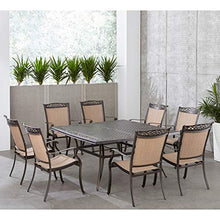 Hanover Fontana 9-Piece Outdoor Patio Dining Set with 60'' Cast-Top Table and 8 Sling Swivel Rocker Chairs Tan