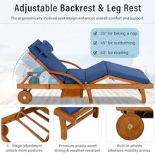 Merax Patio Chaise Lounge Chair with Cushion Set of 4, 78'' Adjustable Reclining Chaise with 4-Positions Backrest, Outdoor Lounge Chair with Rolling Wheels & Cup Holder for Poolside, Deck, Navy Blue