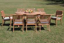 TeakStation 8 Seater Grade-A Teak Wood 9 Pc Dining Set: 94" Mas Oval Trestle Leg Table and 8 Stacking Arbor Arm/Captain Chairs #TSDSAB75