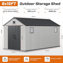 Jocoevol Heavy Duty Storage Shed, 8x15FT Resin Outdoor Shed for Backyard