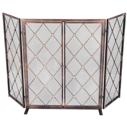 Generic 32 Inch Freestanding Folding Spark Guard with Doors Wrought Iron