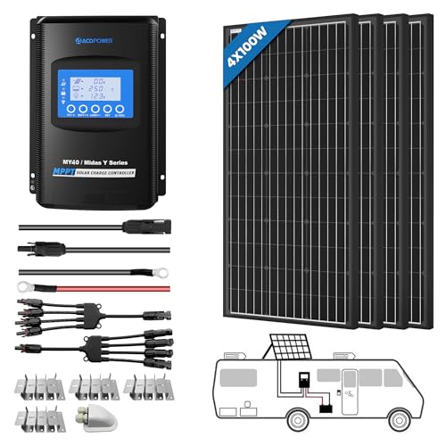 ACOPOWER 400 Watt 12 Volt RV Solar Panel Kit 4 * 100W Solar Panels+40A MPPT LCD Charge Controller+Mounting Z Brackets+Adaptor Kit+Tray Cables Set,Solar System Complete Kits for RV,Boat