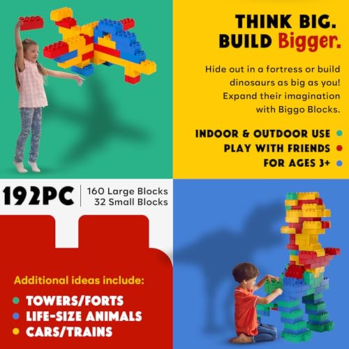 BiggoBlocks Jumbo Building Blocks Set 192 pcs Red, Blue, Green, Yellow