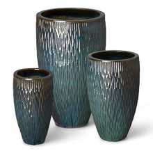 Emissary - Tall Rd Texture Pot Lg, 21in. L x 35in. H Teal Stoneware Round Planters with High-fire Treatment (Set of 3)