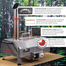 Tzou Pizza Oven Portable 12" Outdoor Wood Fired Pizza Oven with Built-in Thermometer Stainless Steel Pizza Stove for Outside Backyard Camping Picnics Silver Automatic Hexagon