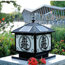 LumosPro Vintage Outdoor Solar Column Light - IP54 Waterproof Aluminum Pillar Head Lamp for Garden and Patio Decoration(Dark,Large)