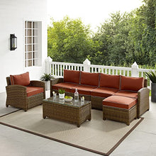 Crosley Furniture Bradenton 5-Piece Outdoor Sectional Sofa Weathered Brown with Sangria Cushions