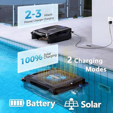 Automatic Cordless Robot Solar Powered Pool Skimmer Cleaner for All Swimming Pool Sur-face, Dual Charging Options, 2 Speed Modes, Smart Obstacle Avoidance