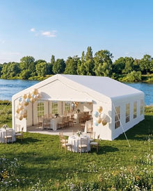 20x33 ft Heavy Duty Party Tent, Upg20x33 ft Heraded Galvanized Steel Frame Outdoor Canopy, with Mesh Screen & PE Roll-Up Double Doors, Removable Sidewalls and Windows, Wedding Event Commercial Carport