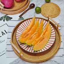 LSSOAZZVVN Small Picnic Basket Hand-Woven Storage Round Wicker Basket Rattan Storage Tray Bread Fruit Food Breakfast Picnic Basket Kitchen Storage Basket (Color : Medium) (Medium)