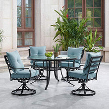 Hanover Lavallette 5-Piece Outdoor Dining Set with Swivel Rocker Chairs and Glass-Top Table Blue